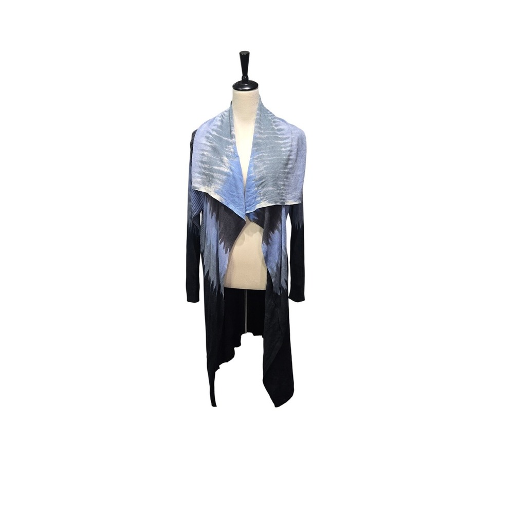 Adore Cardigan Duster Womens XL Blue Black Tie Dye Ombre Ribbed Open Front